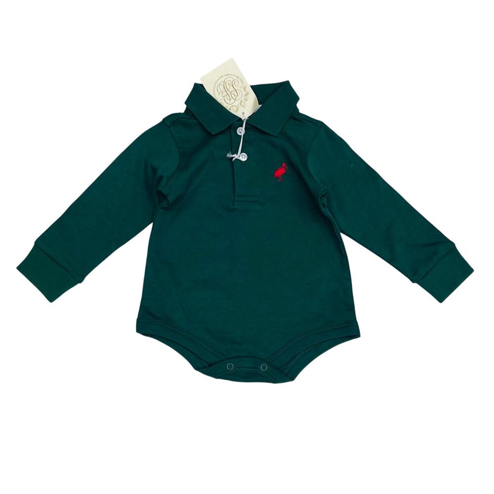 NWT TBBC 6-12M Prim & Proper Polo in Grier Green